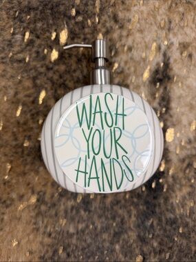 Happy Everything! Ceramic 'Wash Your Hands' Soap Dispenser - White & Green